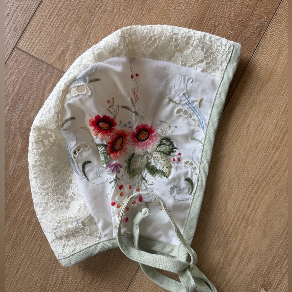 Floral Embroidered Kids Bonnet